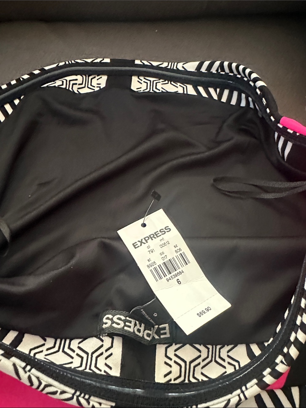 Express Black & White Geometric Dress with Pink Trim - Picture 4 of 4